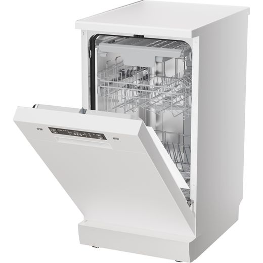 Hisense Slimline Dishwasher - White - left perspective door ajar